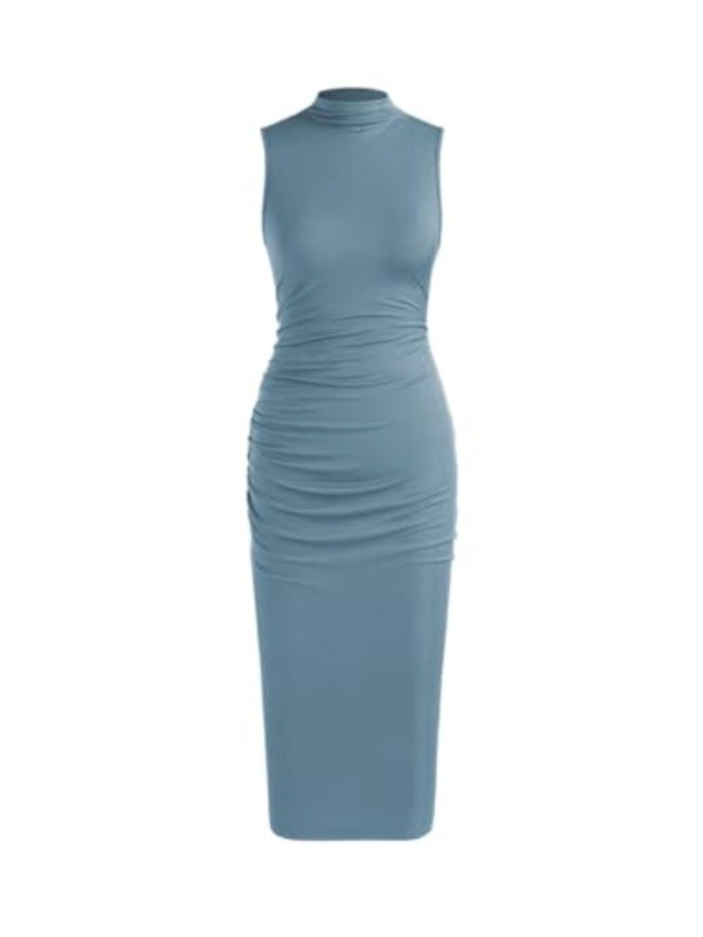 Sleeveless High Neck Ruched Bodycon Midi Dress